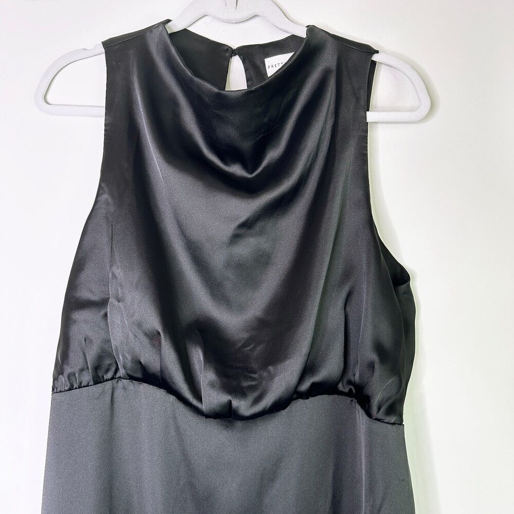 PRETTY LAVISH Dress Women 16 Curve Black Satin Empire High Neck Split Midi NWT - Picture 4 of 12